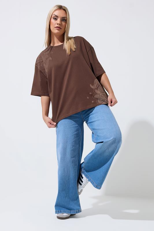 LIMITED COLLECTION Plus Size Chocolate Brown Floral Print T-Shirt | Yours Clothing 1