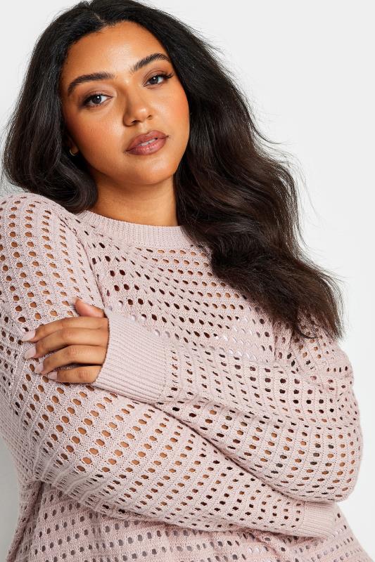 YOURS Plus Size Pink Side Split Crochet Jumper | Yours Clothing 4
