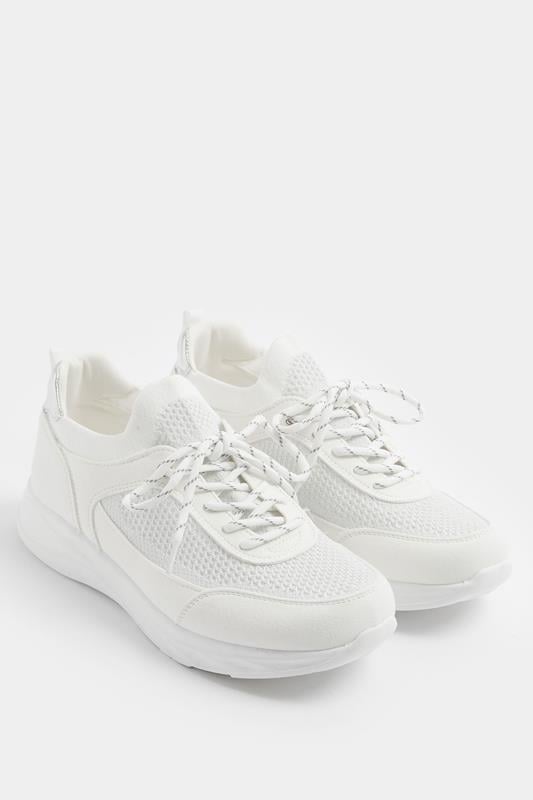 White Knitted Trainers In Extra Wide EEE Fit
