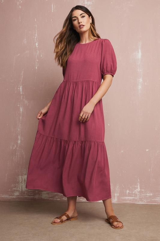 LTS Tall Dark Red Puff Sleeve Tiered Maxi Dress | Long Tall Sally 1