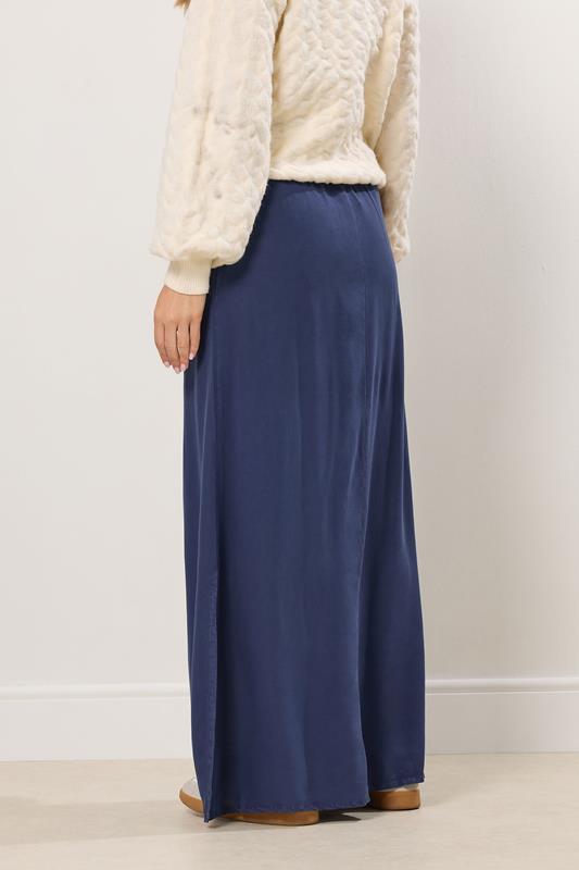 LTS Tall Navy Blue Acid Wash Side Split Maxi Skirt | Long Tall Sally 2
