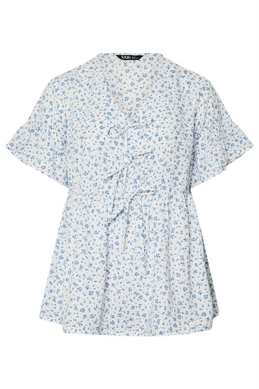 YOURS Plus Size Light Blue Ditsy Floral Tie Front Peplum Top | Yours Clothing 7