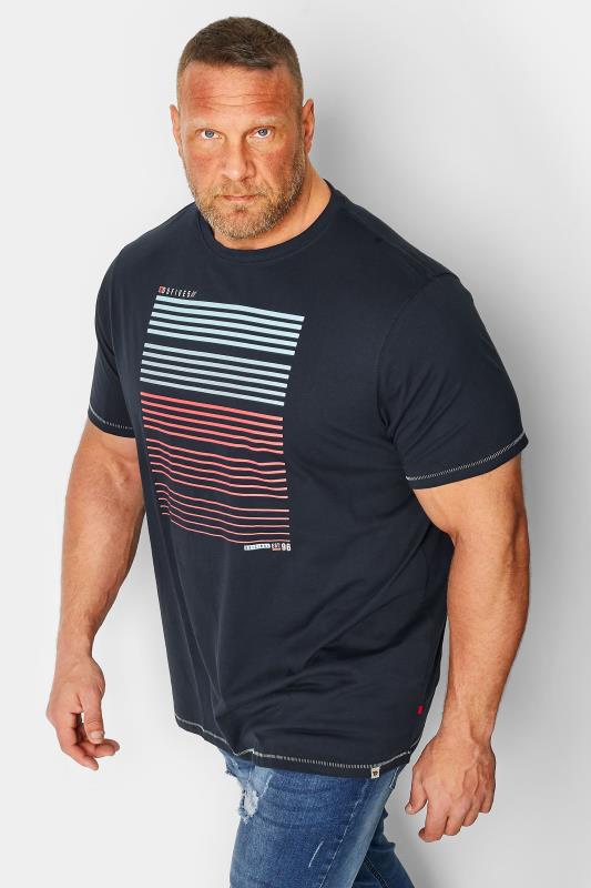 Men's  D555 Big & Tall Navy Blue Gradient Line Printed T-Shirt