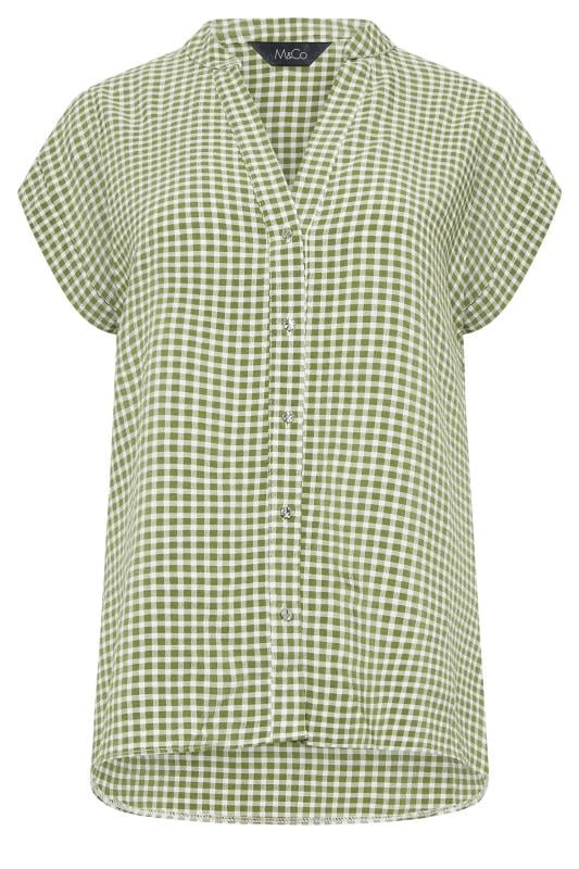 M&Co Khaki Green Gingham Short Sleeve Shirt | M&Co 6