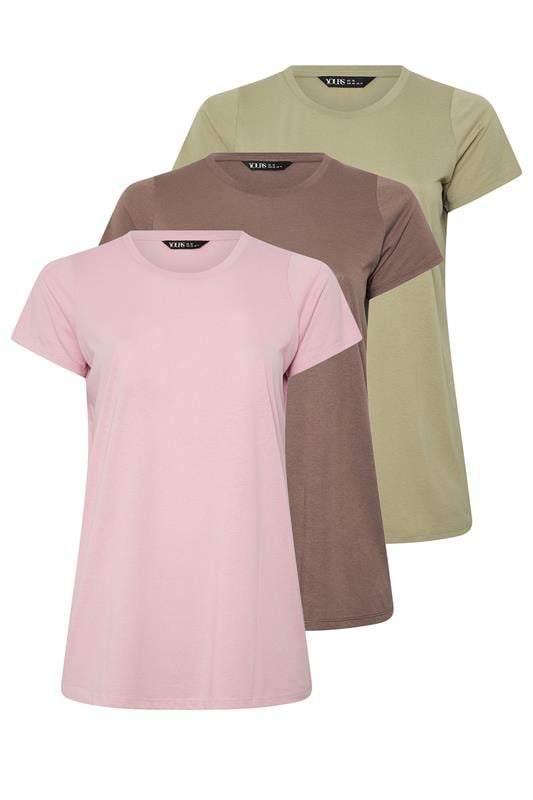 YOURSET 3 PACK Curve Chocolate Brown & Pink Core T-Shirts