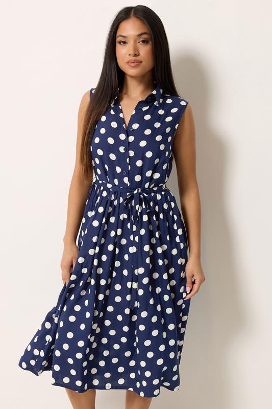  M&Co Petite Navy Blue Polka Dot Shirt Dress