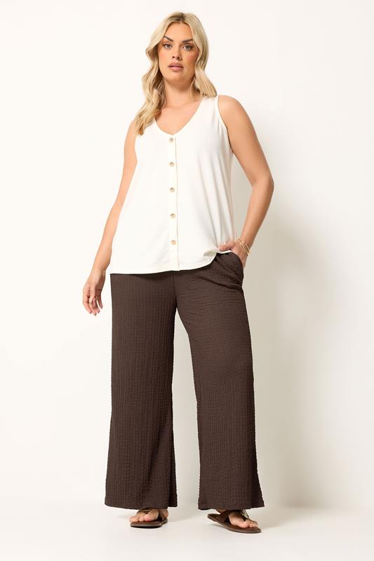  YOURS Curve Chocolate Brown Bubble Textured Trousers