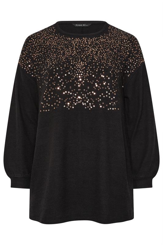 EVANS Plus Size Black Sequin Embellished Knitted Top | Evans 5