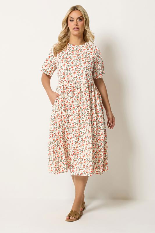 YOURS Curve White Orange Throw on Smock Dress