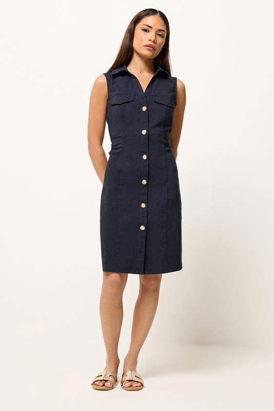 PixieGirl Petite Women's Navy Blue Ruched Shirt Mini Dress | PixieGirl 1