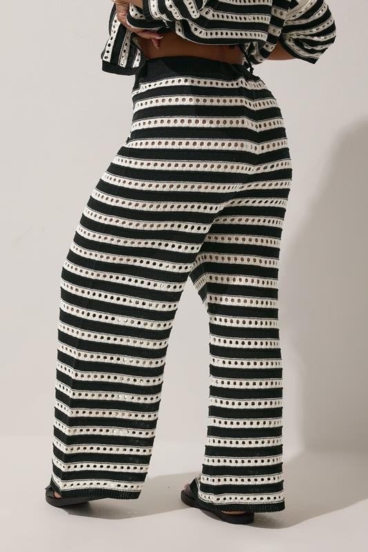 LIMITED COLLECTION Plus Size Black & White Stripe Crochet Wide Leg Trousers | Yours Clothing 4