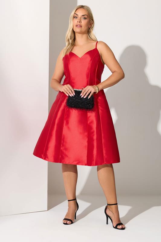 YOURS LONDON Plus Size Red Satin Twill Corset Dress | Yours Clothing 1