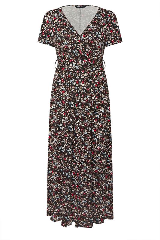 YOURS Plus Size Black Ditsy Floral Maxi Wrap Dress | Yours Clothing 5