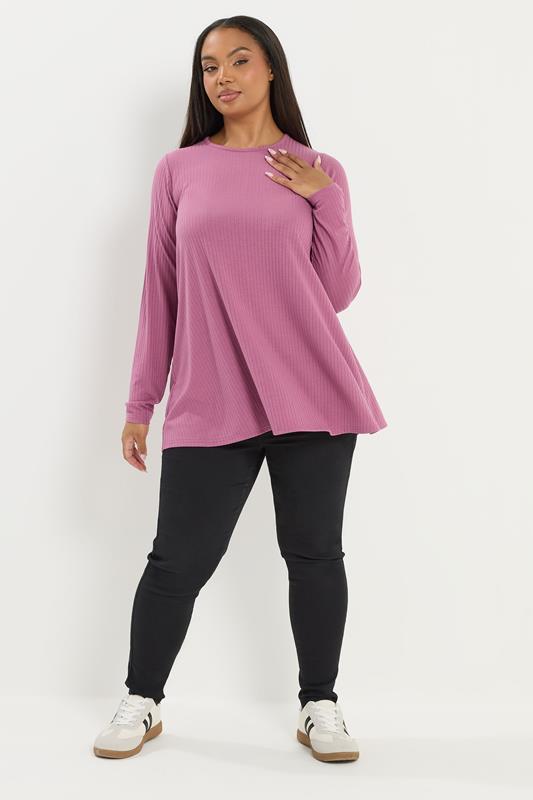 YOURS Plus Size Pink Ribbed Swing T-Shirt | Yours Clothing 1