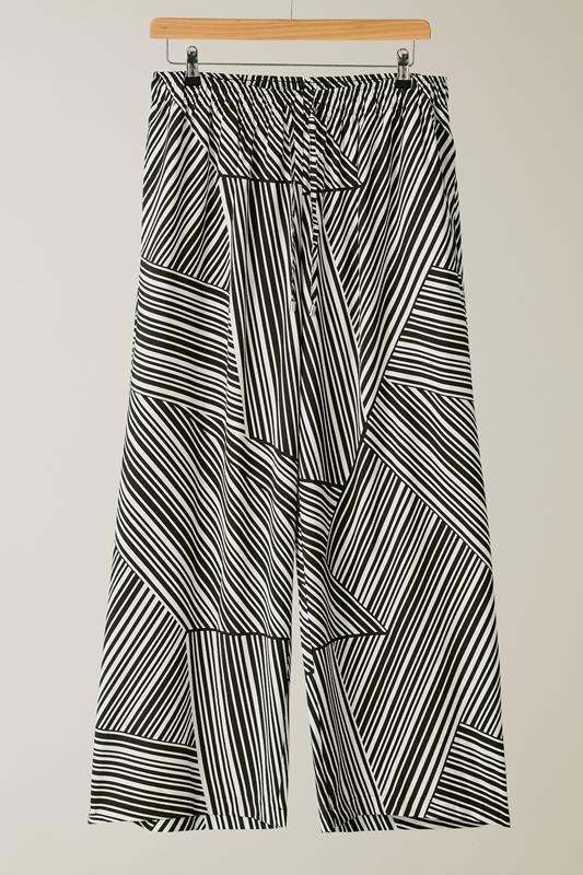 EVANS Plus Size Black Stripe Print Wide Leg Trousers | Evans 6