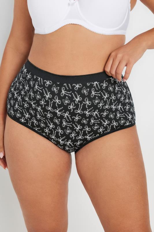 YOURSET 5 PACK Curve Black & Pink Bow Print Full Briefs | Yours Curve  2