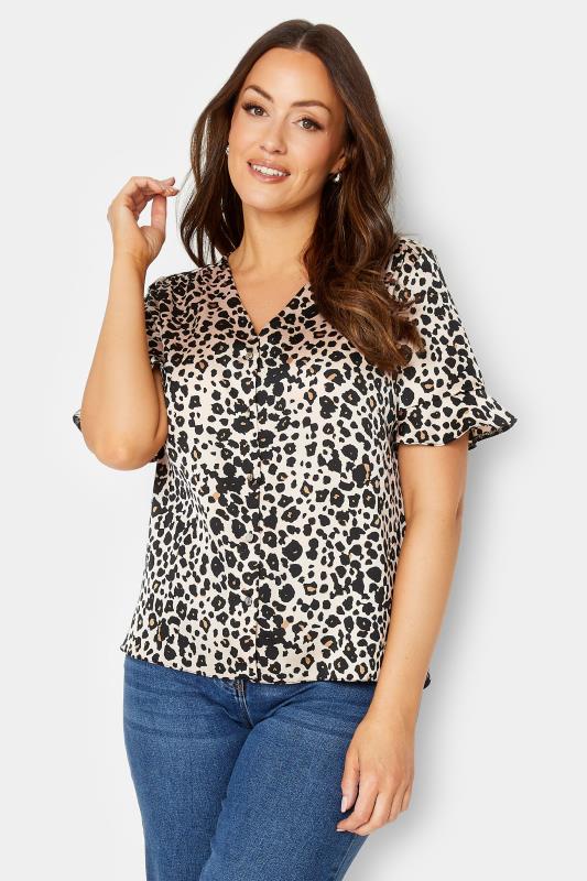 Women's  M&Co Natural Leopard Frill Sleeve Blouse