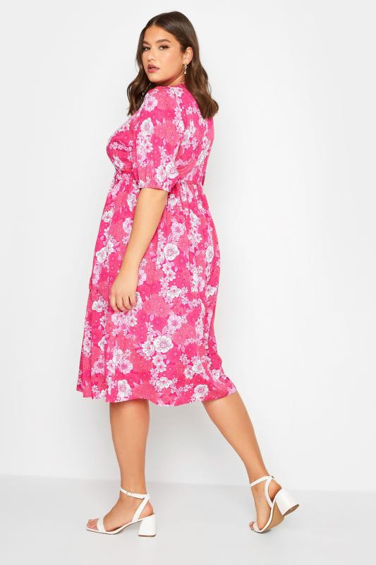 LIMITED COLLECTION Curve Plus Size Pink Floral Wrap Midaxi Dress | Yours Clothing  4