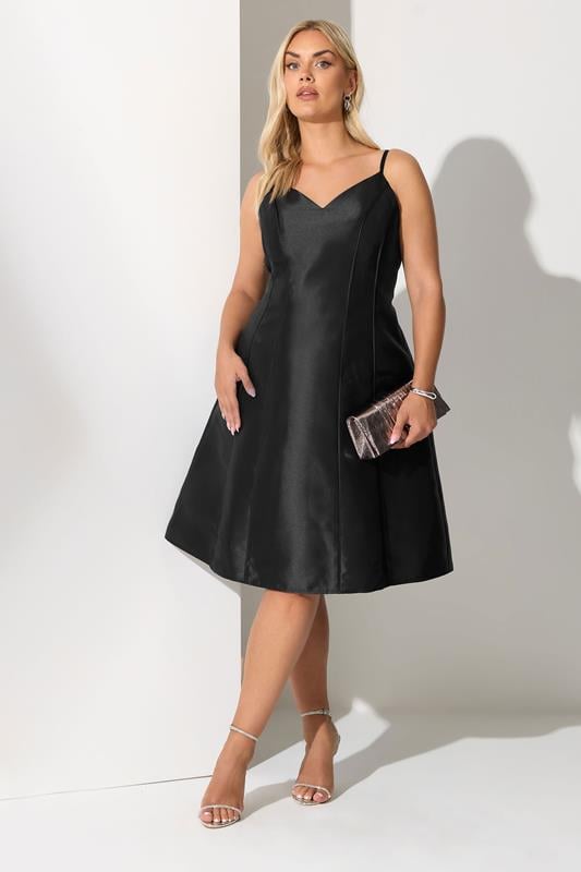 YOURS LONDON Curve Black Satin Twill Corset Dress