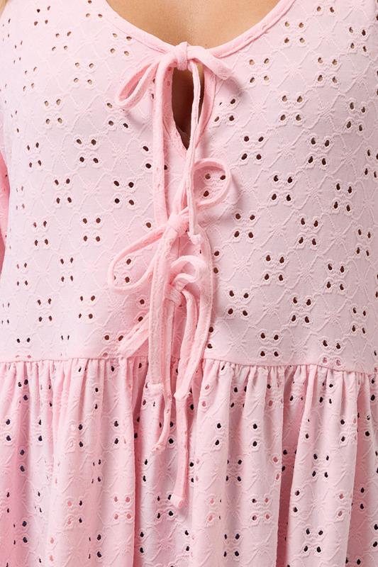 YOURS Plus Size Pink Broderie Anglaise Tie Front Peplum Top | Yours Clothing 5