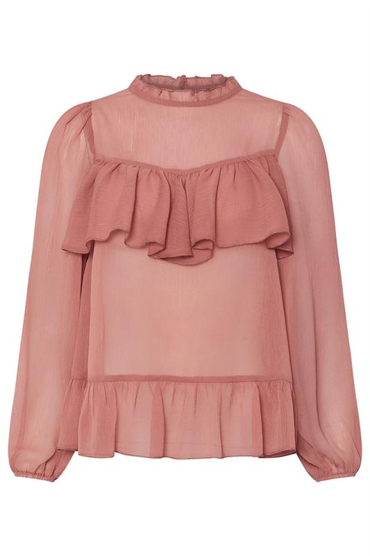 PixieGirl Petite Women's Coral Pink Chiffon Frill Blouse | PixieGirl 6