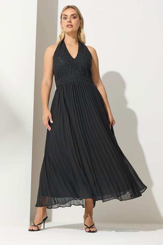YOURS LONDON Plus Size Black Lace Halterneck Maxi Dress | Yours Clothing  2