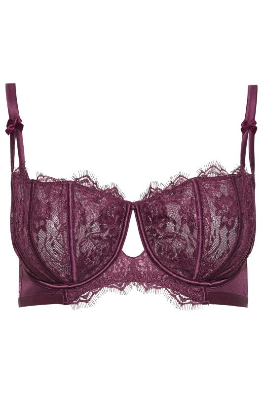 Berry Red Lace Satin Trim Balcony Bra | Yours Clothing 4