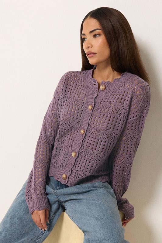 PixieGirl Petite Women's Plum Purple Crochet Button Cardigan | PixieGirl 1