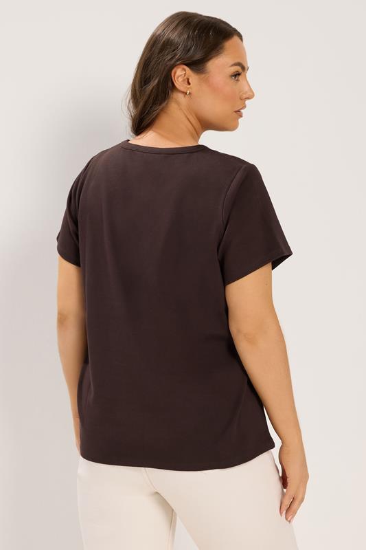 YOURS Plus Size Chocolate Brown Interlock T-Shirt | Yours Clothing 2