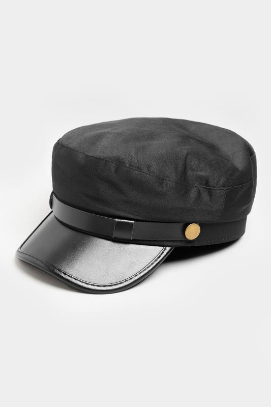 Black Faux Leather Peak Baker Boy Hat | Yours Clothing 1