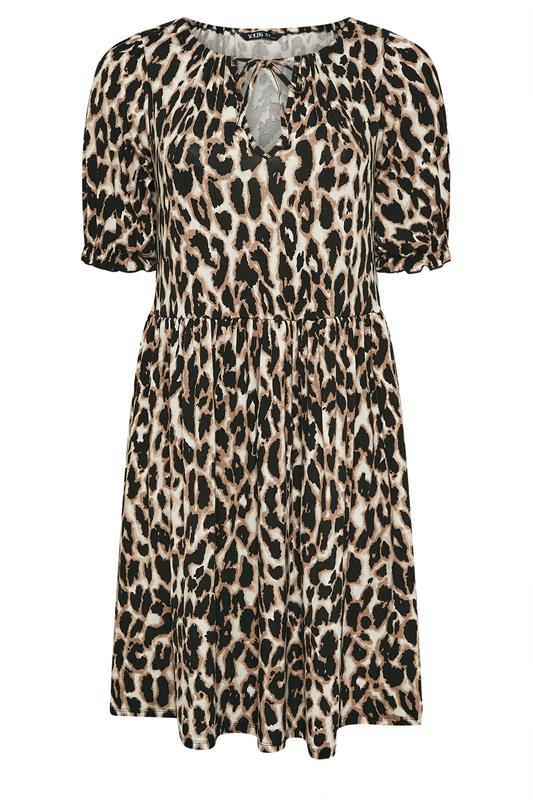 YOURS Plus Size Natural Brown Leopard Tie Neck Mini Dress | Yours Clothing 5
