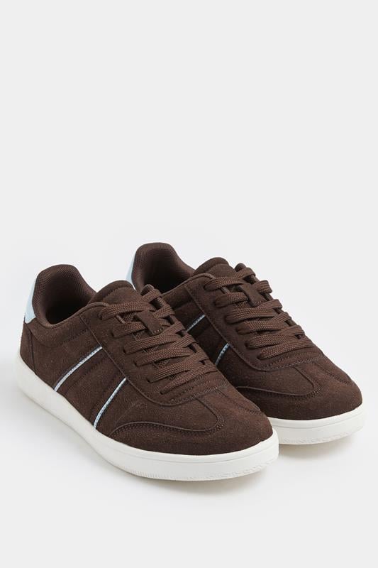  Yours Chocolate Brown Panelled Trainers In Extra Wide EEE Fit