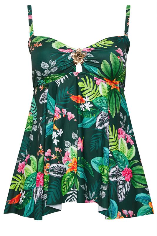 YOURS Plus Size Green Tropical Print Tankini Top | Yours Clothing 9