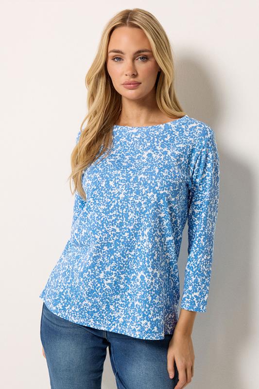  M&Co Blue Ditsy Floral Cotton Top