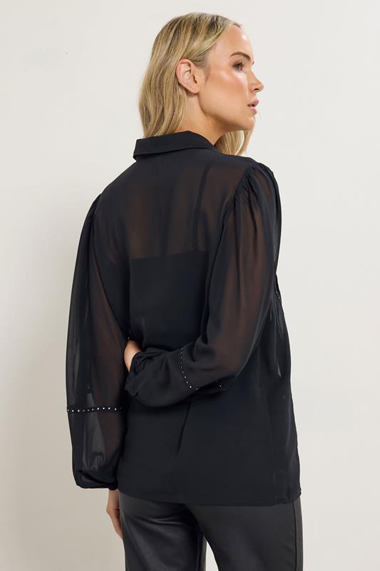 LTS Tall Black Stud Trim Pintuck Shirt | Long Tall Sally 2