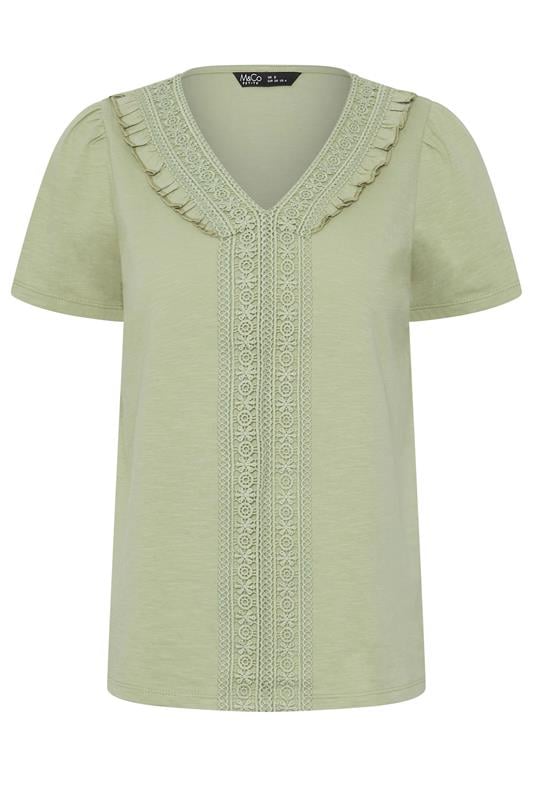 M&Co Petite Sage Green Embroidered Trim Cotton Blouse | M&Co 5