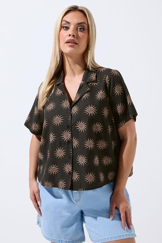 LIMITED COLLECTION Curve Dark Brown Sun Print Boxy Shirt