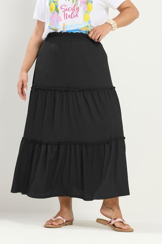 YOURS Curve Black Tiered Maxi Skirt