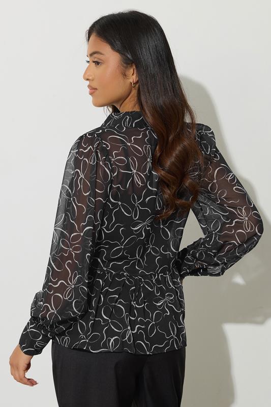 PixieGirl Petite Women's Black Bow Peplum Chiffon Blouse | PixieGirl 4