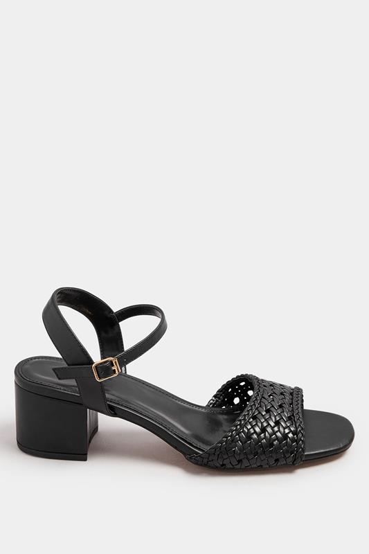 LTS Black Woven Strap Open Toe Block Heel In Standard Fit | Long Tall Sally 2