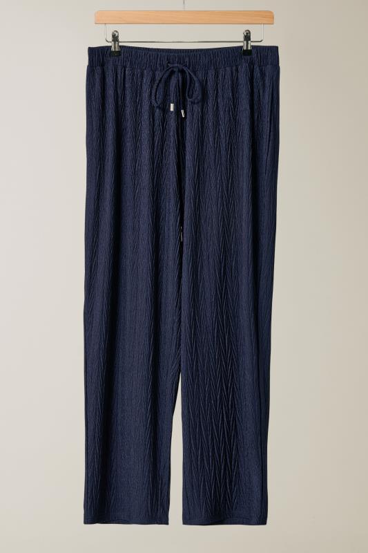EVANS Plus Size Navy Blue Plisse Wide Leg Trousers | Evans 6