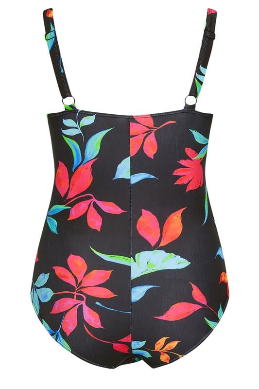 YOURS Plus Size Black Floral Strap Detail Swimsuit | Yours Clothing 8