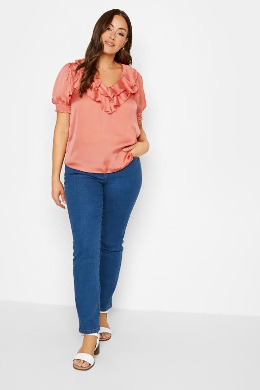 M&Co Coral Pink Frill Front Blouse | M&Co 2
