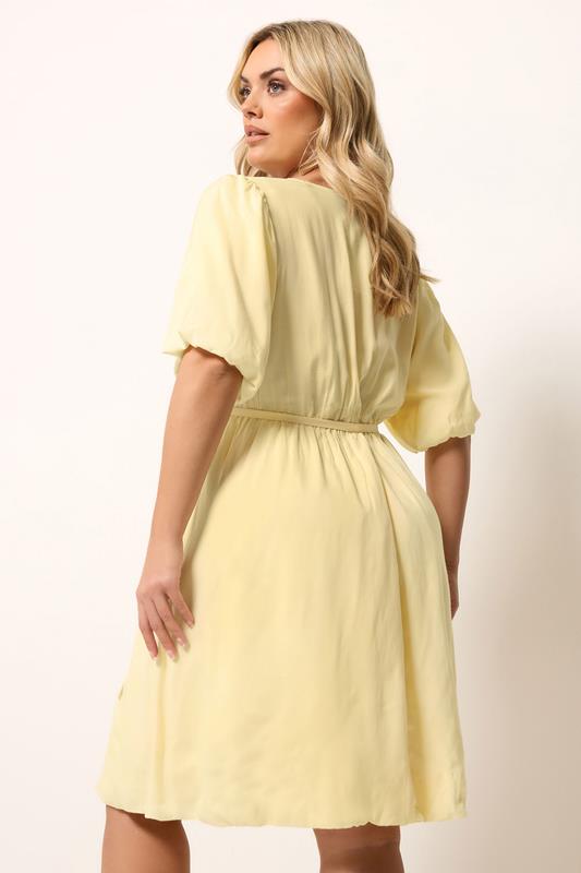 YOURS Plus Size Yellow Puff Ball Wrap Dress | Yours Clothing 4