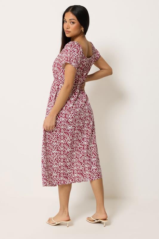 M&Co Petite Red Abstract Tie Neck Midi Dress | M&Co 4