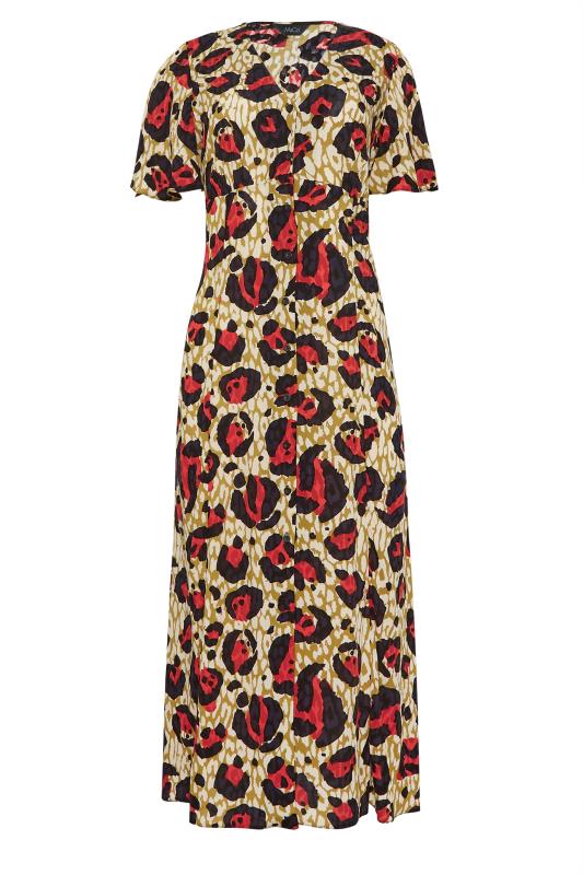 M&Co Natural Brown & Red Leopard Print Midi Button Through Tea Dress | M&Co  6