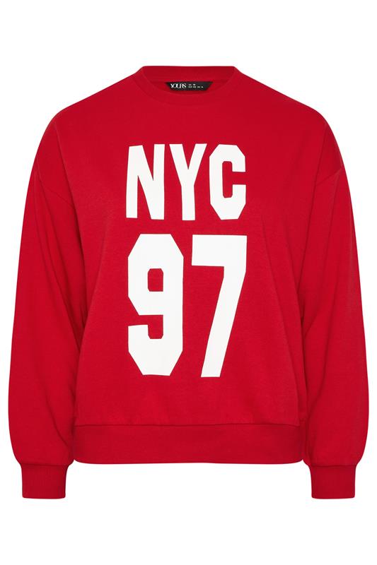 YOURS Plus Size Red 'NYC 97' Slogan Sweatshirt | Yours Clothing 7