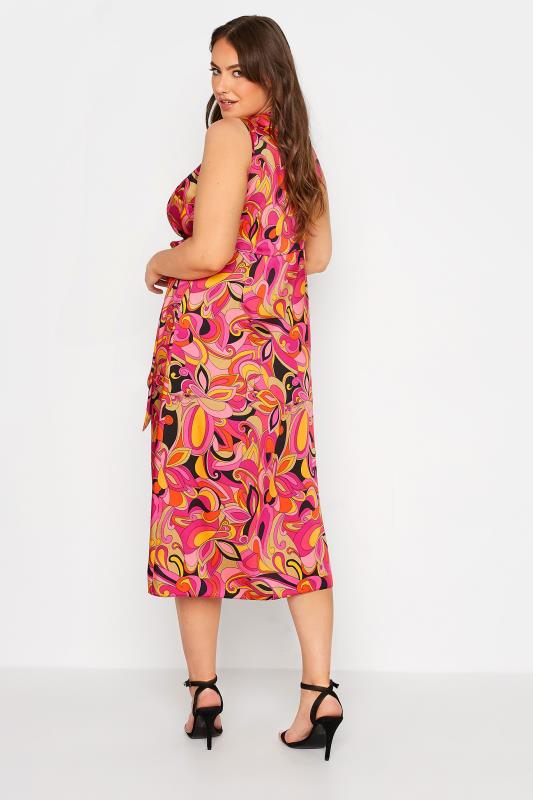 YOURS LONDON Plus Size Hot Pink Abstract Print Satin Wrap Dress | Yours Clothing 3