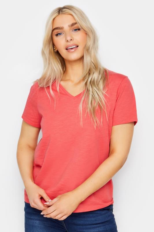 Women's  M&Co Pink V-Neck Cotton T-Shirt