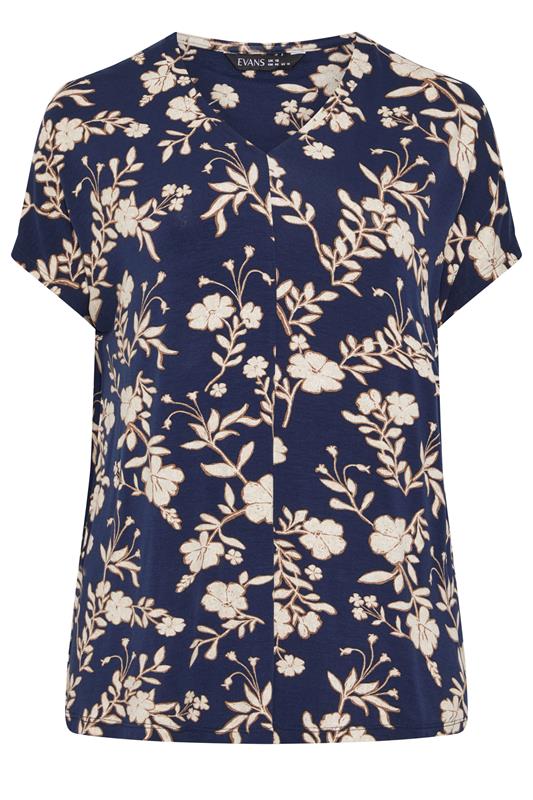 EVANS Plus Size Navy Blue Floral Grown-On Sleeve Top | Evans 5